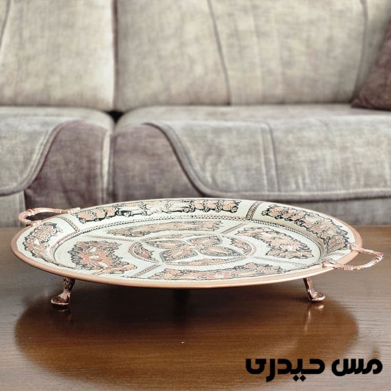 سینی نقره کوب مسی گرد طرح رها — تصویر ۳