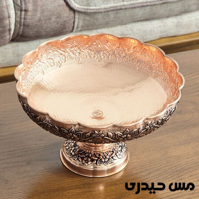 میوه خوری مسی پایه بلند مدل حریر زنجان — تصویر ۲