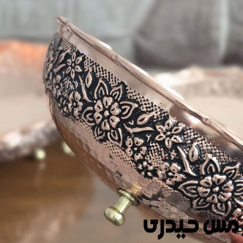 آجیل خوری مسی سه پایه مدل حریر زنجان — تصویر ۲