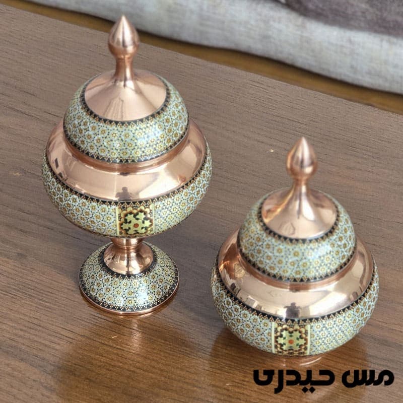 قندان مسی خاتم کاری پایه دار و بدون پایه — تصویر ۵