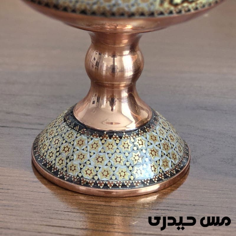 قندان مسی خاتم کاری پایه دار و بدون پایه — تصویر ۴