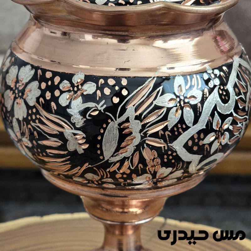 قندان مسی پایه دار الماس تراش شقایق — تصویر ۴