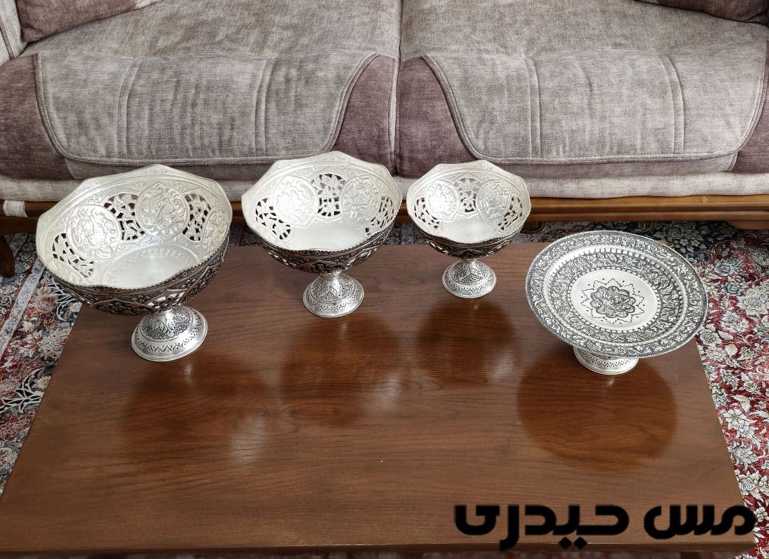 سرویس پذیرایی مسی آب نقره و قلم مدل آرون — تصویر ۲