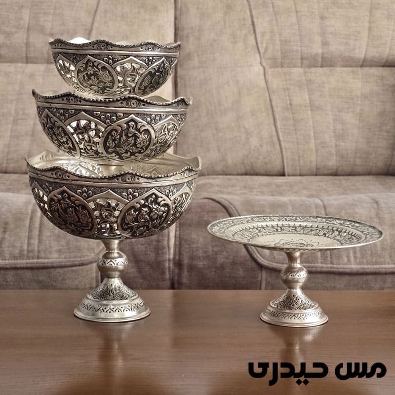 سرویس پذیرایی مسی آب نقره و قلم مدل آرون