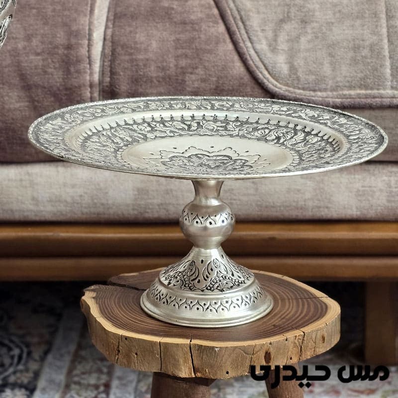 شیرینی خوری مسی آب نقره و قلم مدل آرون — تصویر ۲