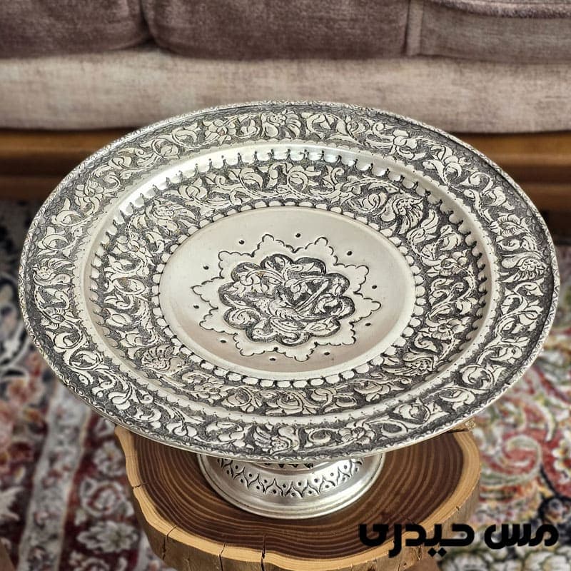شیرینی خوری مسی آب نقره و قلم مدل آرون
