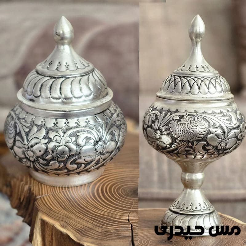 قندان مسی آب نقره قلم کاری شده آذر — تصویر ۲
