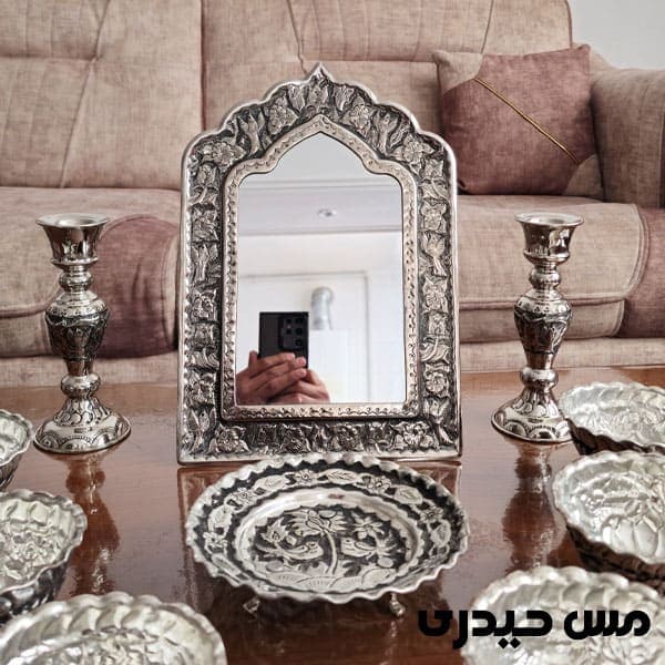 سرویس هفت سین لاکچری و خاص مس سفید قلم کاری شده