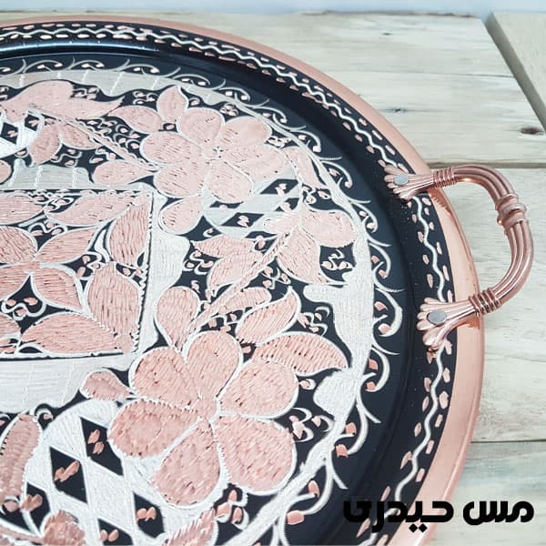 سینی مسی دسته دار نقره کوب طرح ایلیا — تصویر ۳