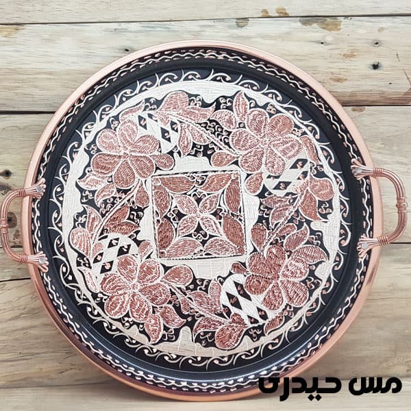 سینی مسی دسته دار نقره کوب طرح ایلیا — تصویر ۲