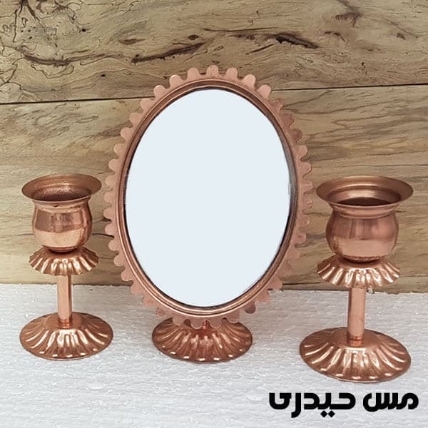 آینه شمعدان مسی طرح زمرد — تصویر ۲