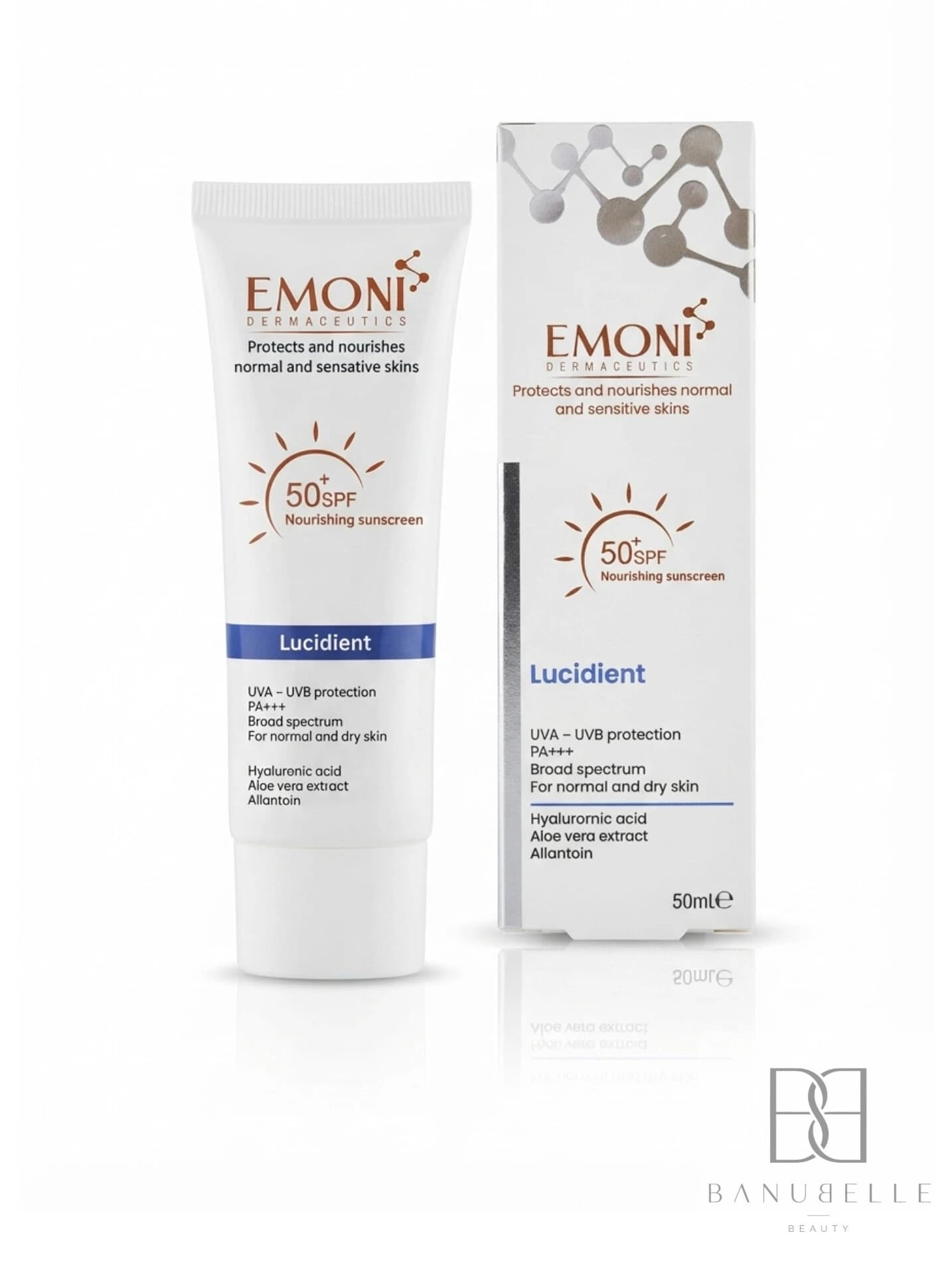 کرم ضدافتاب بی رنگ SPF50 پوست خشک تا نرمال امونی