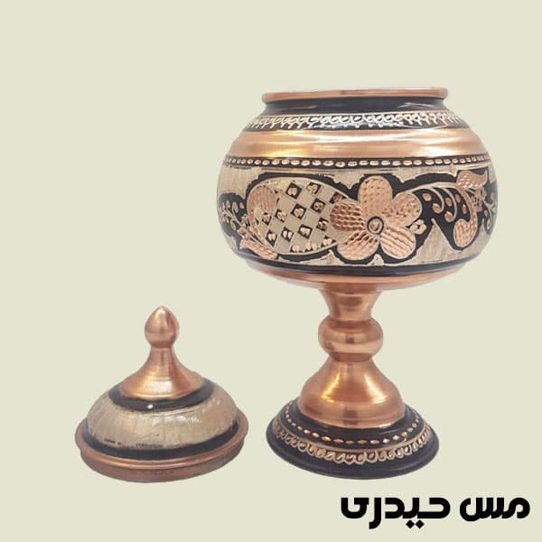 شکلات خوری پایه بلند مسی نقره کوب مدل رها — تصویر ۲