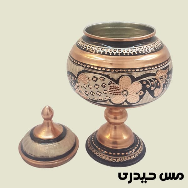 شکلات خوری پایه بلند مسی نقره کوب مدل رها — تصویر ۳