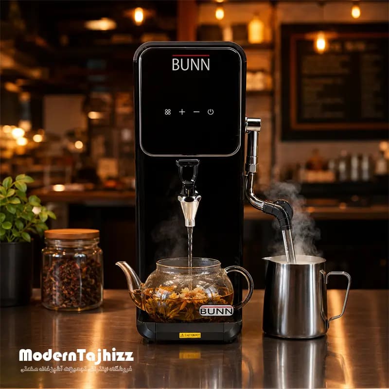 بویلر مشکی تمام دیجیتال 25 لیتر همراه با استیمر بخار BUNN — تصویر ۲