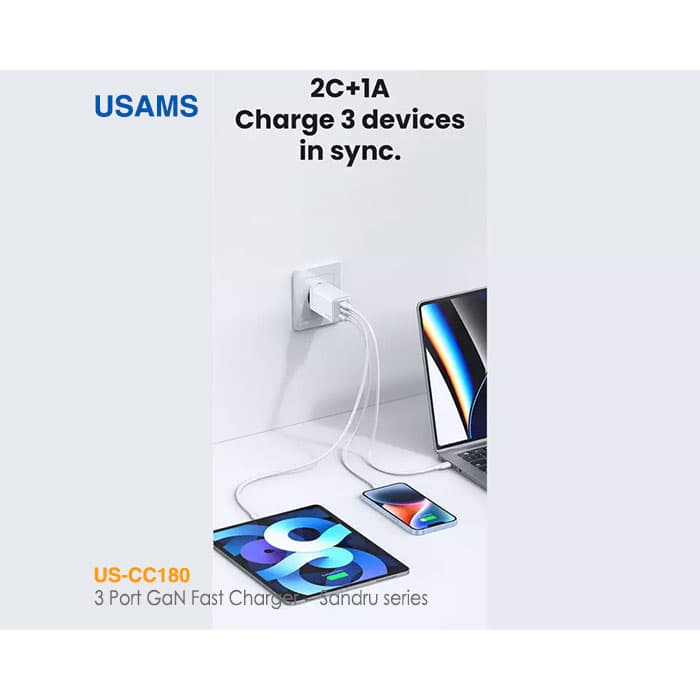 شارژر 65 وات 3 پورت یوسمز US-CC180 — تصویر ۷