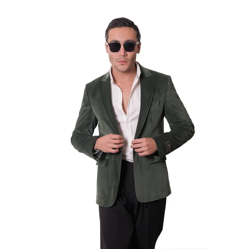 کت تک مردانه مدل مخمل کبریتی 4-4 رنگ سبز — تصویر ۳