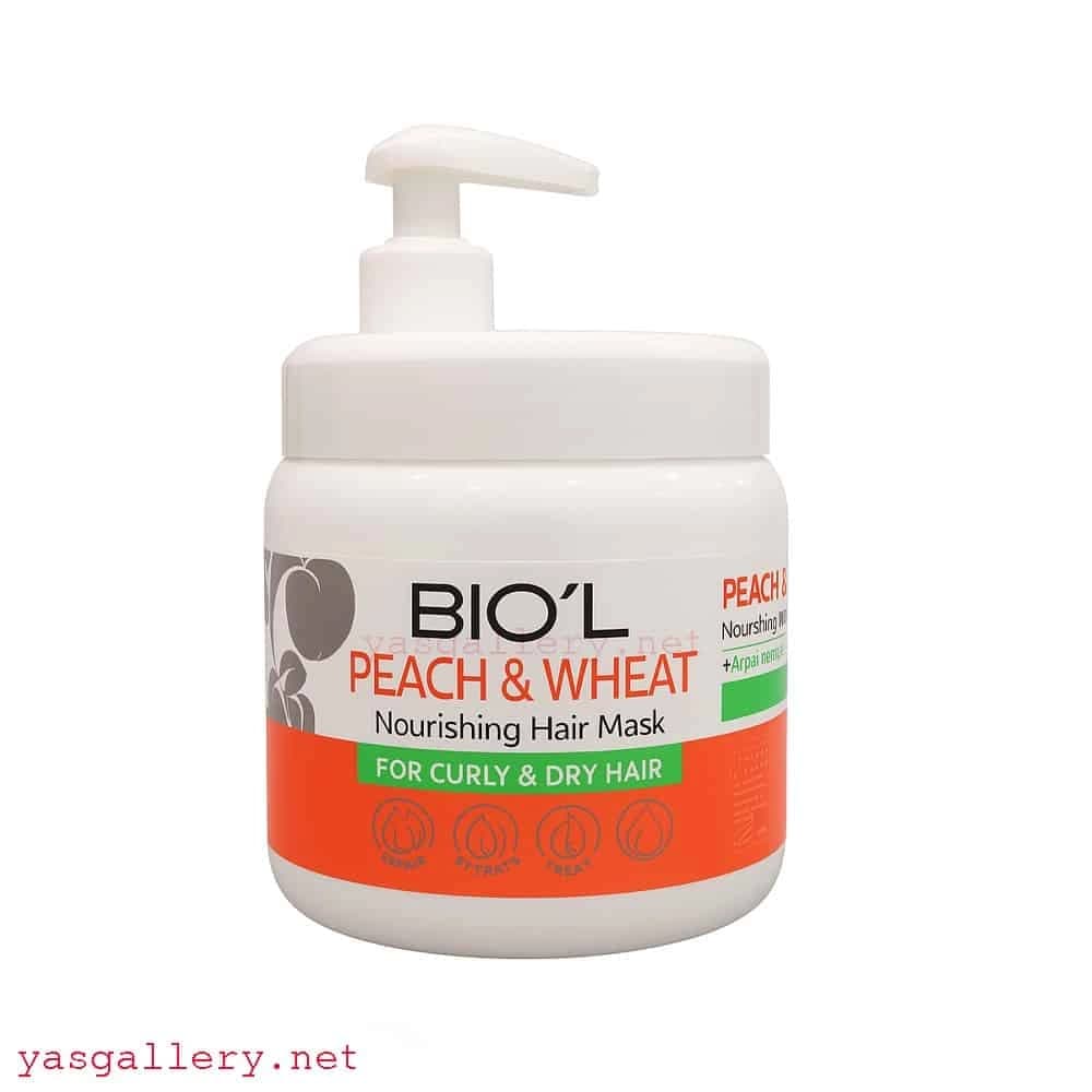 ماسک موی بیول حاوی عصاره هلو و گندم داخل حمام با آبکشی مخصوص موهای مجعد و خشک Biol Peach And Weat Hair mask 500 ml