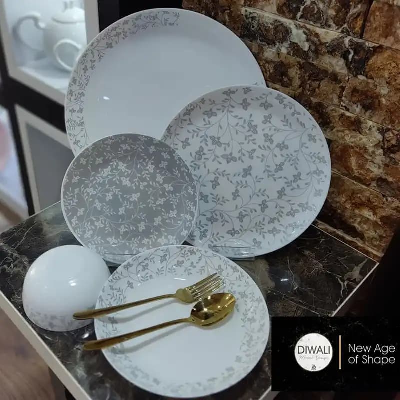 سرویس غذاخوری آرکوپال 26 پارچه گلریز طوسی گلدن اوپال