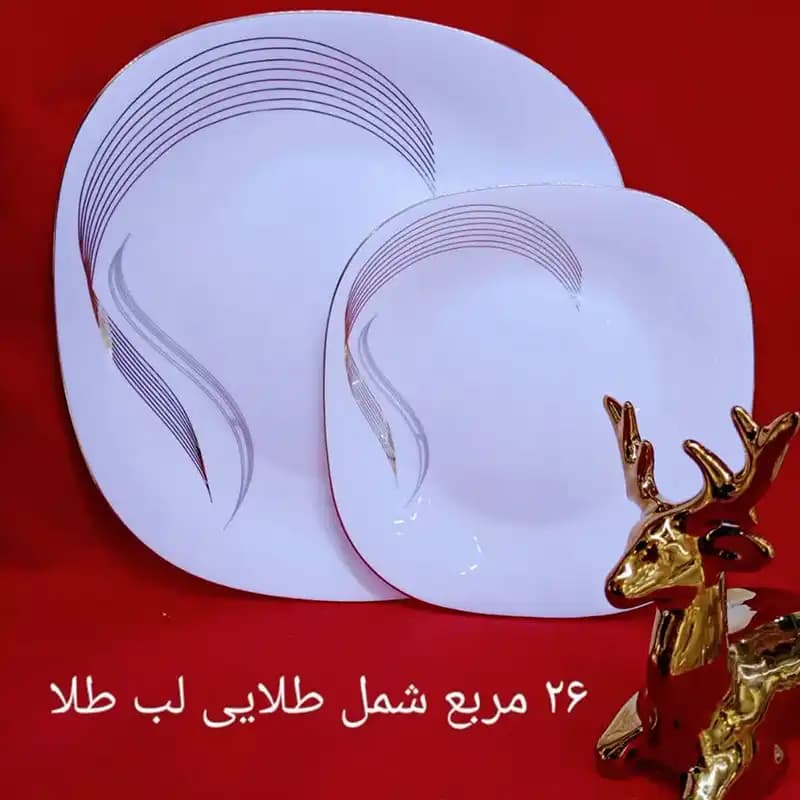 سرویس غذاخوری آرکوپال مربع شمل طلا لب طلایی — تصویر ۲