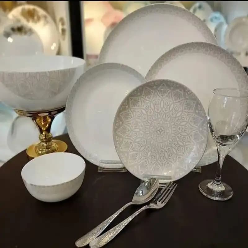 سرویس غذاخوری آرکوپال گرد طرح صدف طوسی