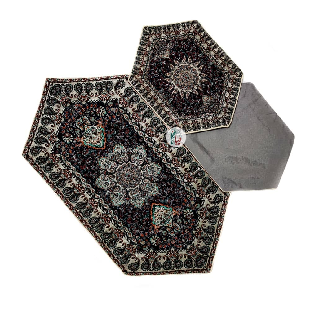 ست 3 تکه رومیزی ترمه طرح بهار – رنگ سرمه‌ای