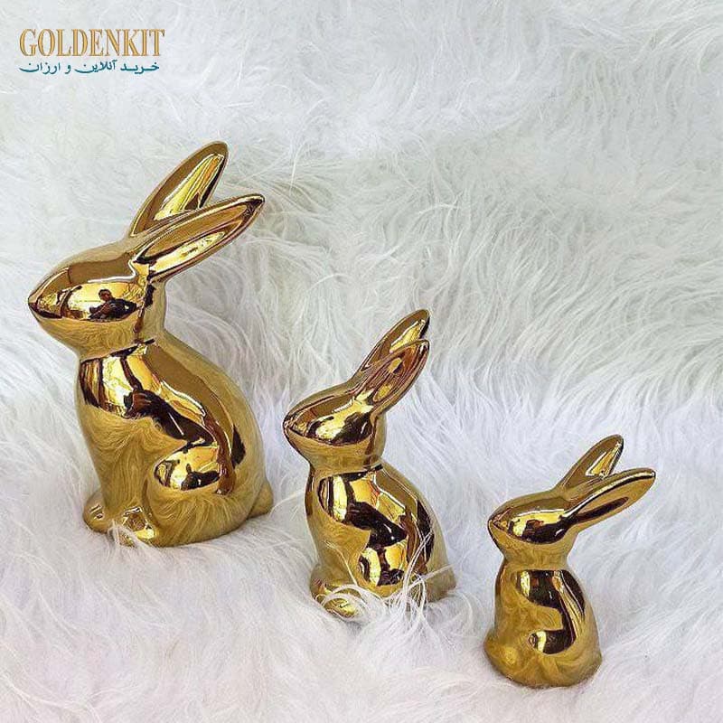مجسمه دکوری خرگوش سه سایز طلایی و نقره ای سرامیکی