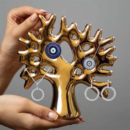دکوری مجسمه درخت کوچک آرزو طلایی و نقره ای مینی — تصویر ۵