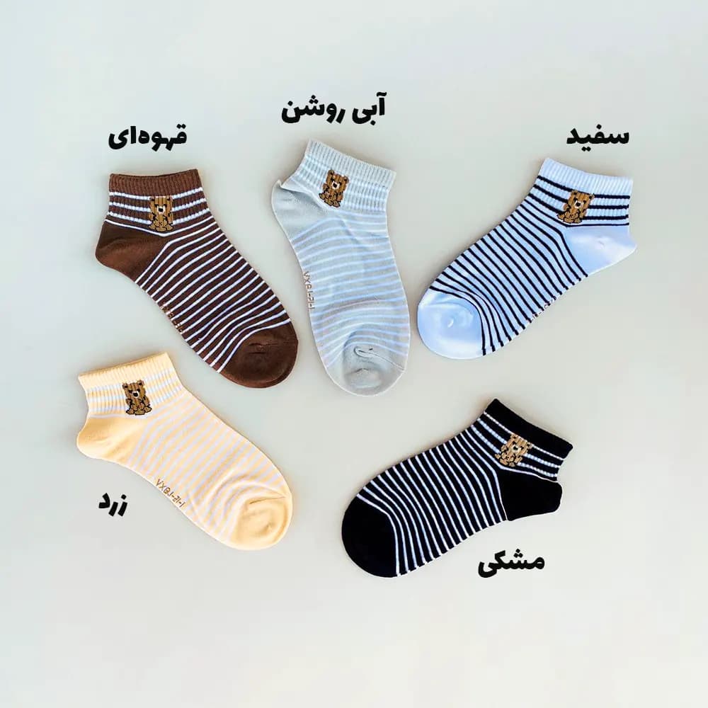 جوراب زنانه پنبه طرح تدی راه راه — تصویر ۲