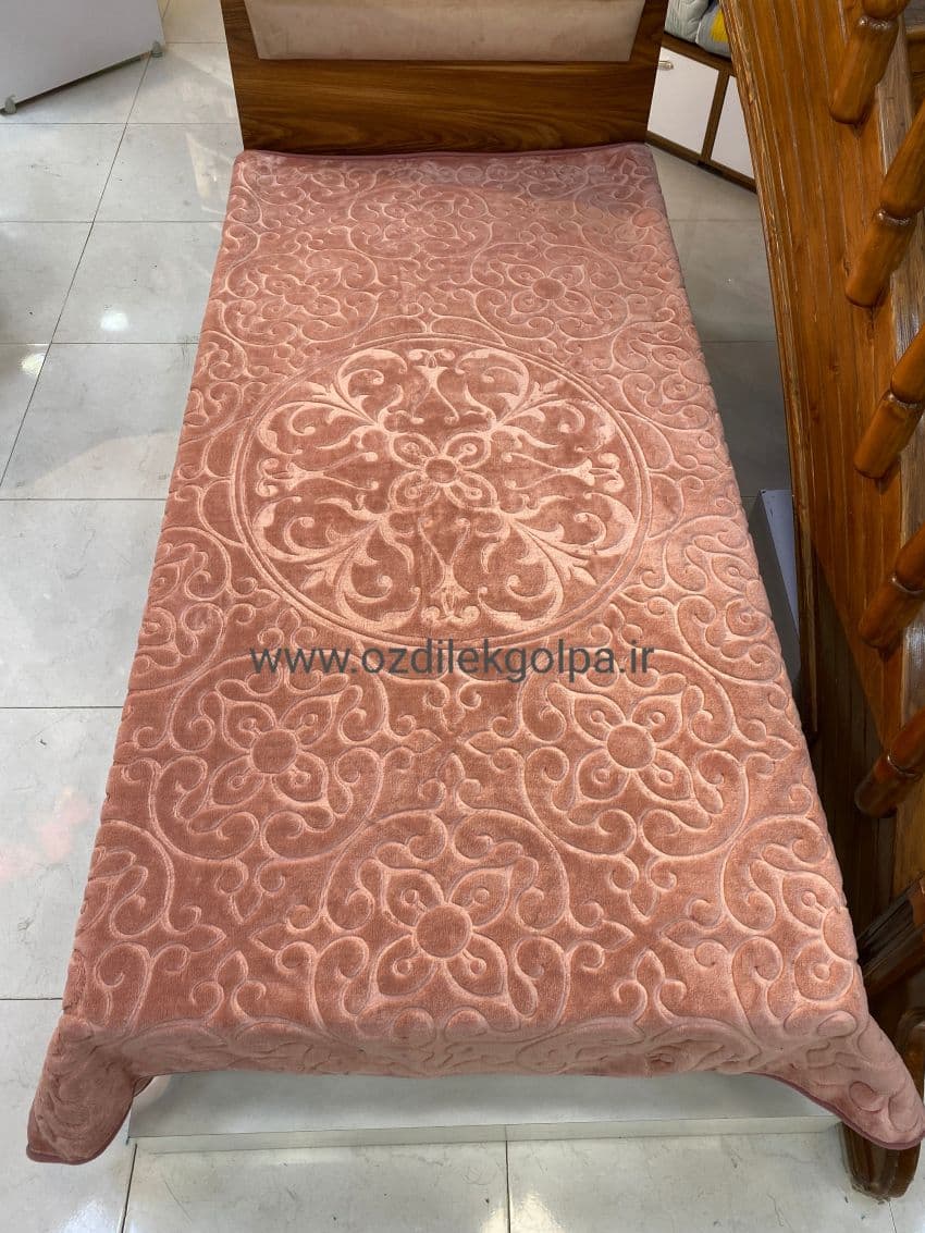 پتو برند گلبافت مدل الوان یکنفره سایز 220*160 رنگ پوست پیازی گل پخش کد 29-350