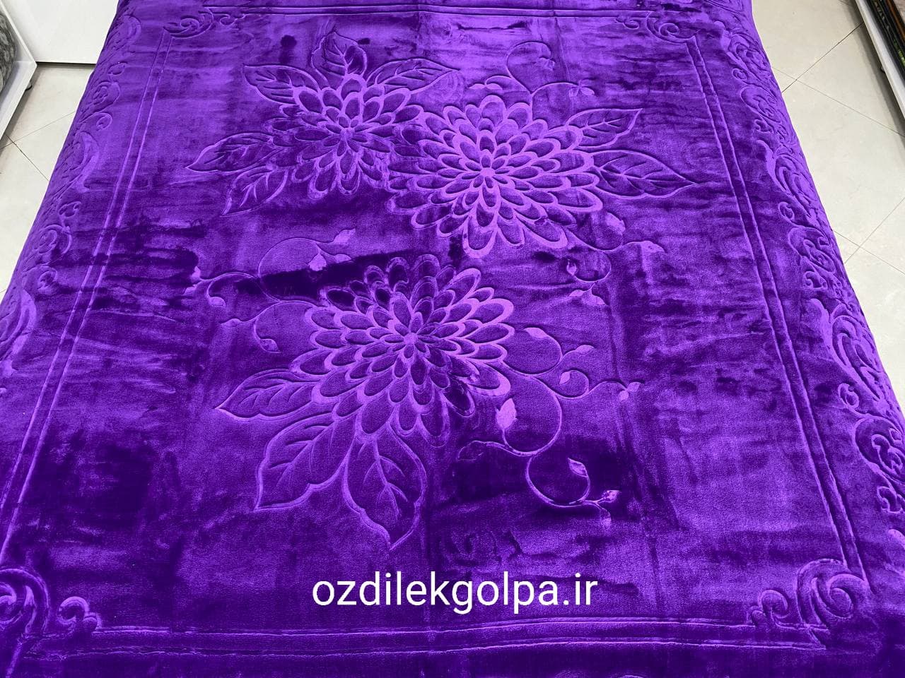 پتو برند گلبافت مدل الوان دونفره سایز 220*240 رنگ بنفش یاسی گل پخش کد 92-600 — تصویر ۲