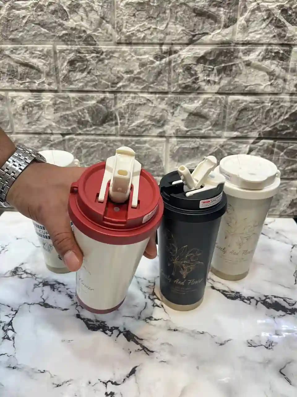 تراول ماگ گلدار فانتزی ۵۰۰ میلیلیتر | استیل ۳۱۶ | نیدار و آساننوش | ضد نشت | مالیا — تصویر ۲