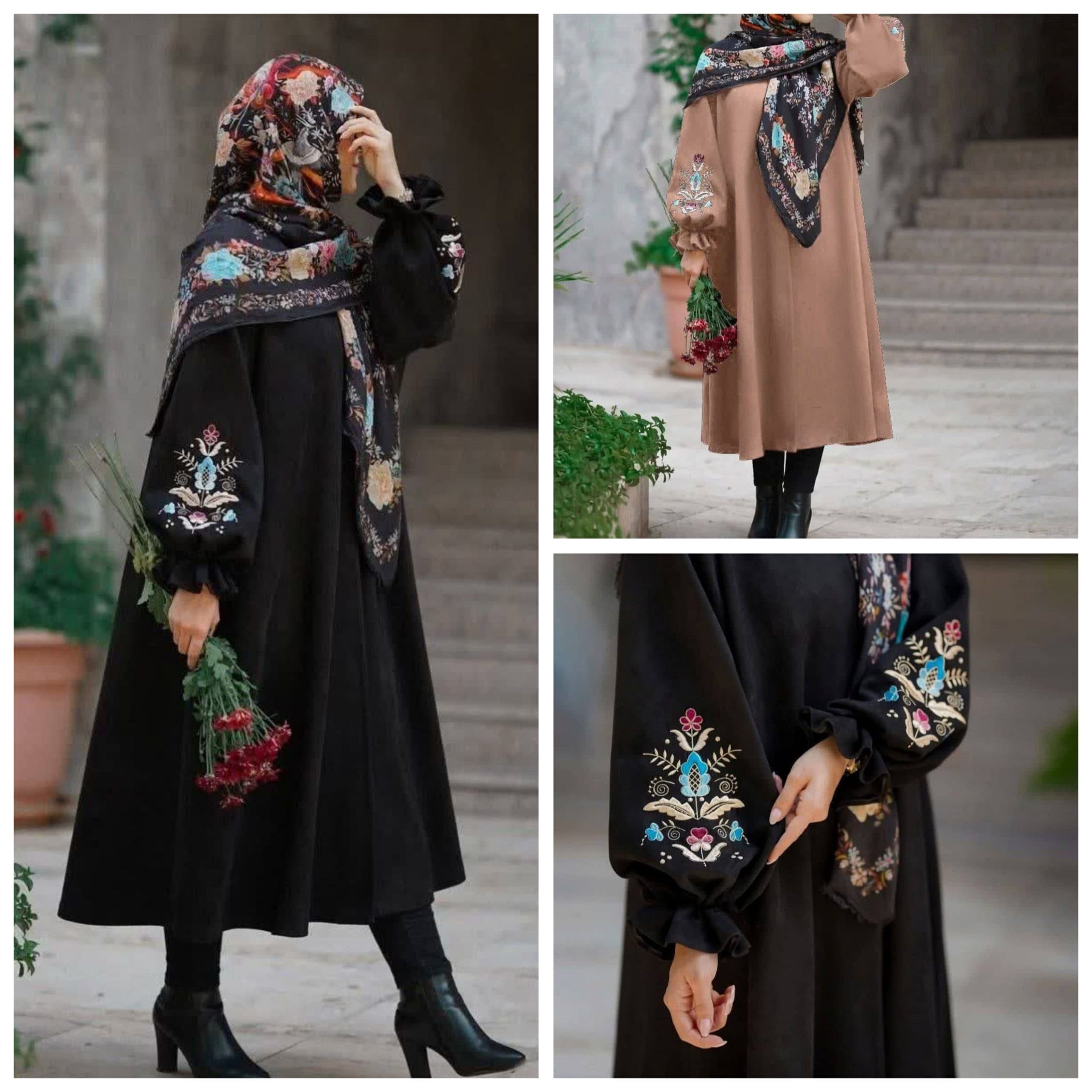 مانتو دکمه مخفی آستین گلدوزی