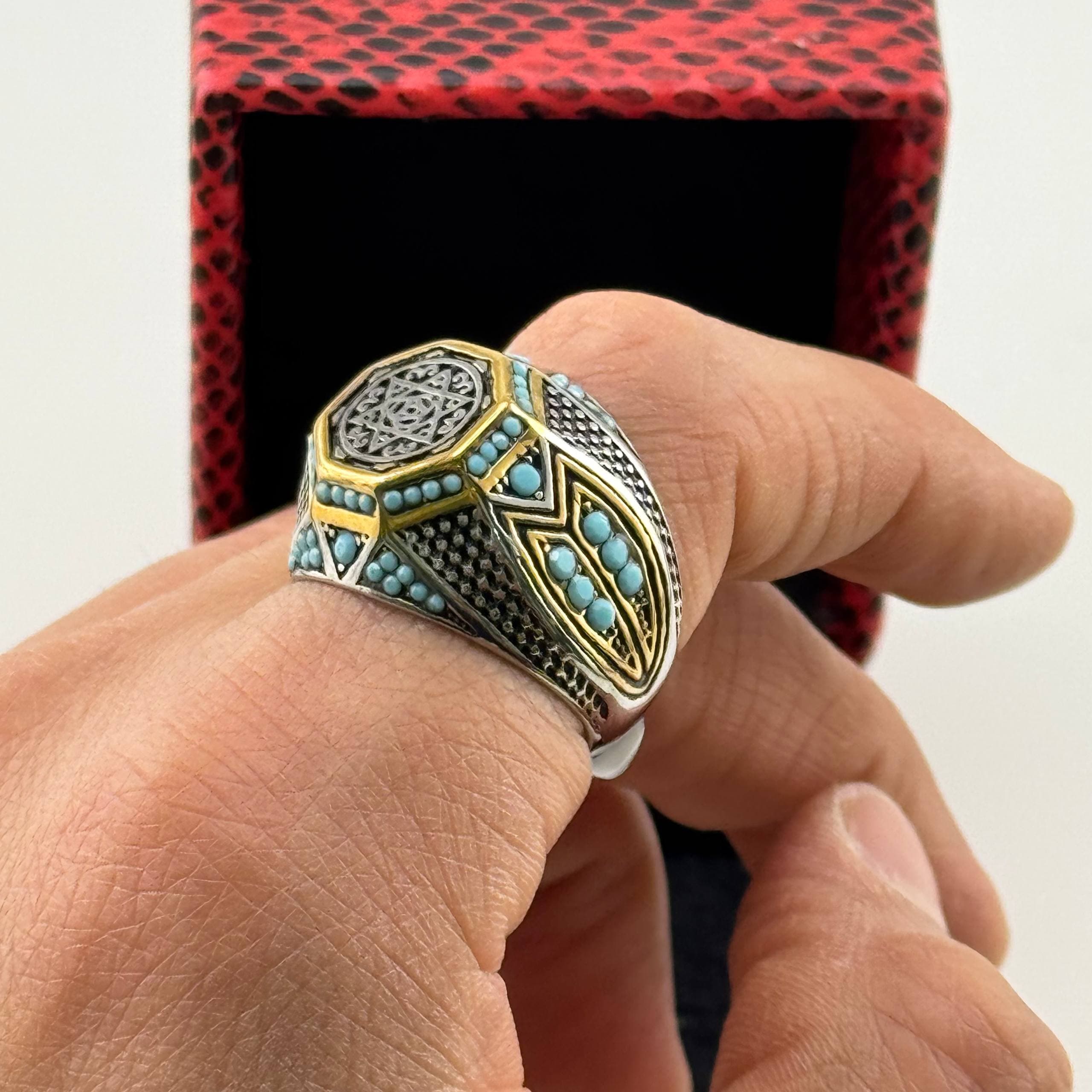انگشتر مردانه هشت ضلعی با نگین فیروزه ای — تصویر ۵