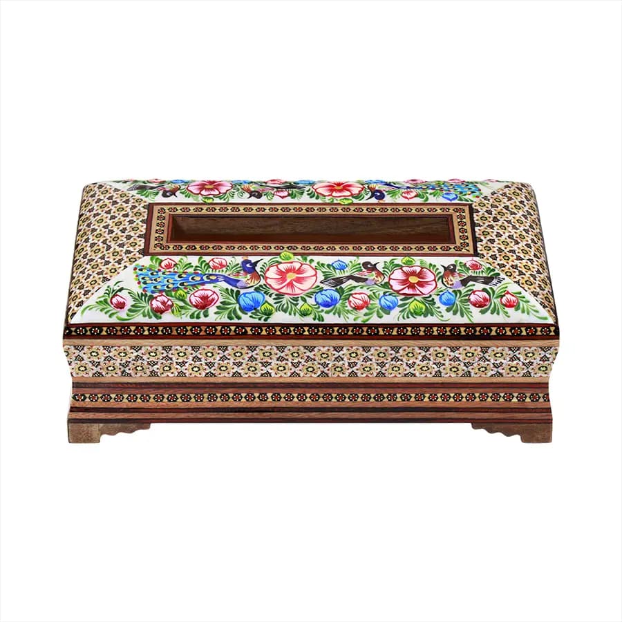 جعبه دستمال کاغذی خاتم معمولی نقاشی گل و مرغ