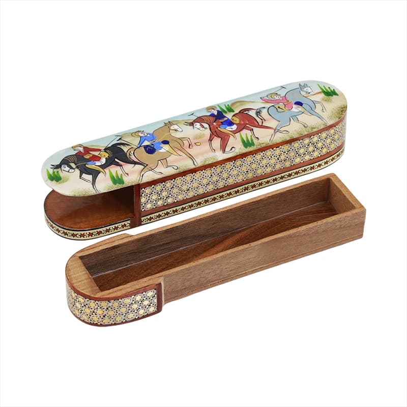 قلمدان کشویی 20 خاتم استخوانی نقاشی چوگان — تصویر ۵