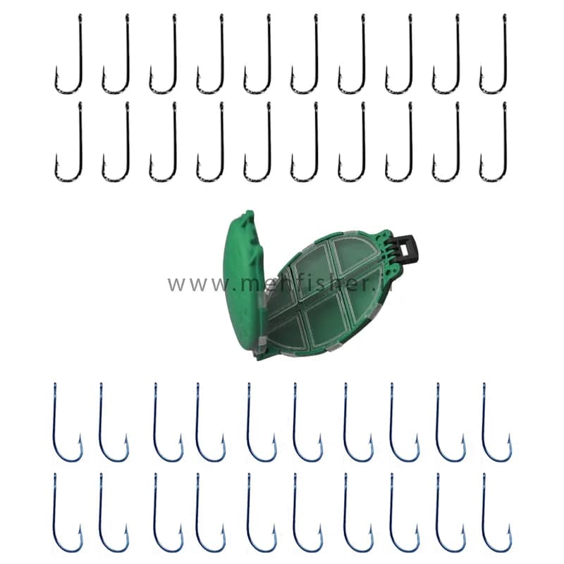 پک ۴۰ عددی قلاب ماهیگیری موستاد + جعبه لاکپشتی