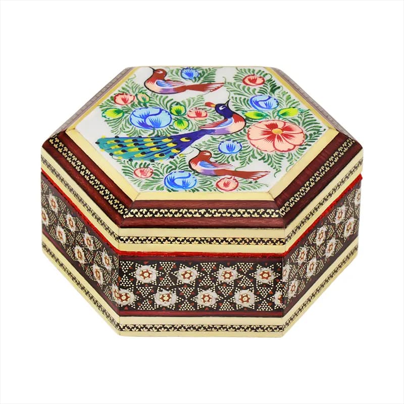 جعبه جواهرات 6 گوش 11*13 خاتم نقاشی 3214