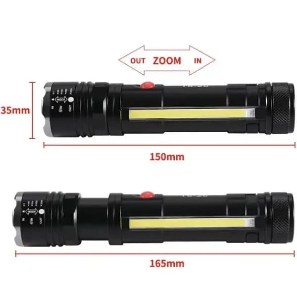 چراغ قوه LED COB T6-26 قابل شار 4 حالته — تصویر ۳
