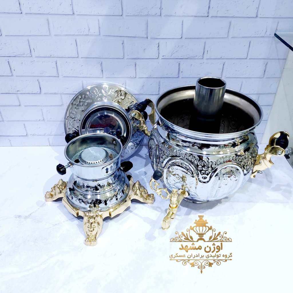 سماور گازی 6 لیتری آوا قلم زنی نیمه طلایی — تصویر ۴