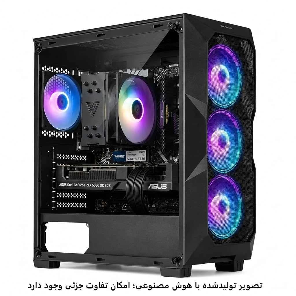 کیس اسمبل شده اقتصادی گیمینگ 12400f- h610ma wifi- 16GB DDR4- SSd 1TB- RTX5060 8GB کد G046-1