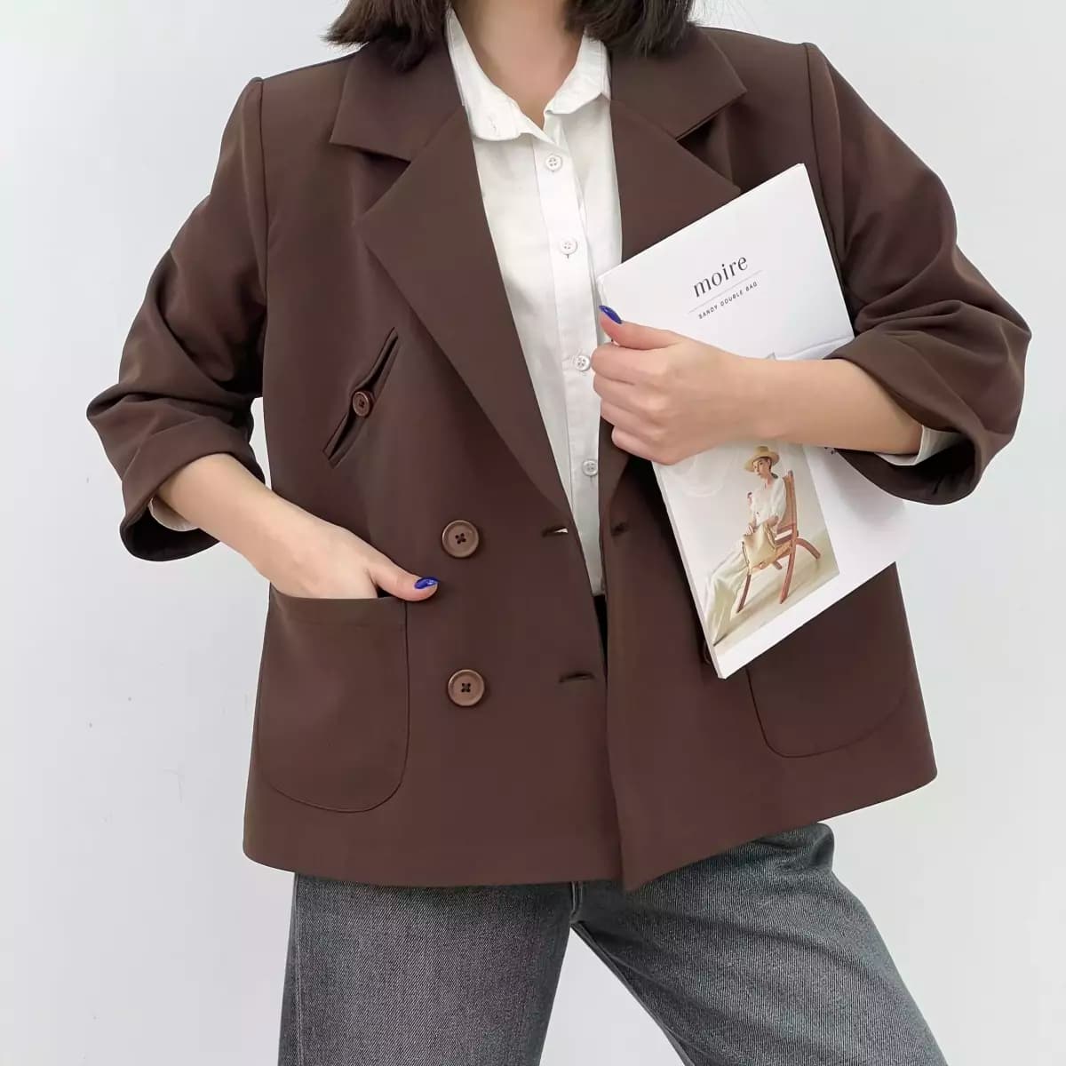کت زنانه چهار دکمه یقه انگلیسی مزونی