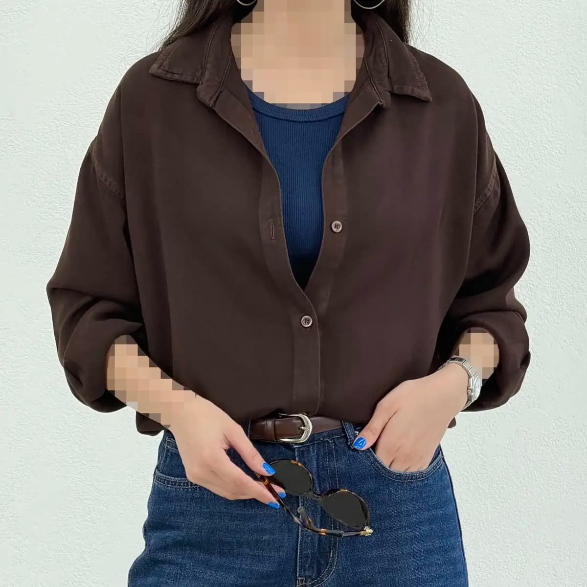 شومیز زنانه کتان سیلک فری‌سایز با طراحی مردانه و آستین بلند