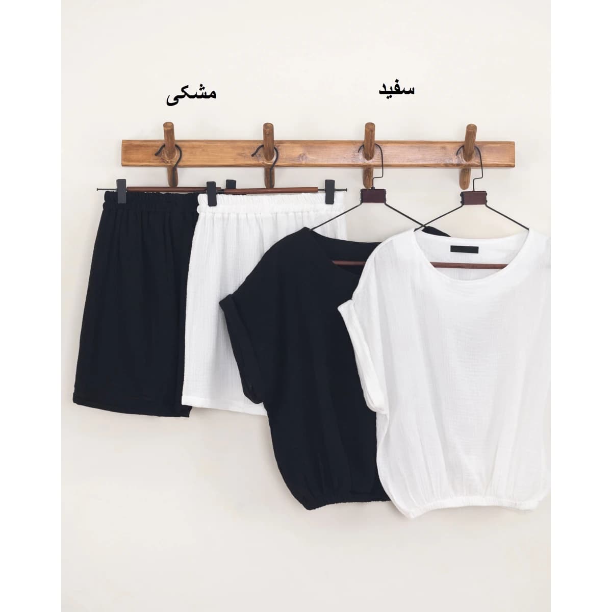 ست دبل فیس ژانیا | تیشرت کراپ و شورتک شیک و راحت — تصویر ۳