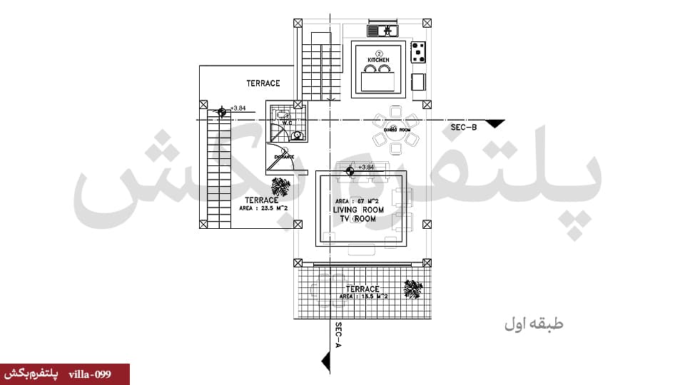نقشه ویلا دوبلکس【سه خوابه】villa-099 — تصویر ۳