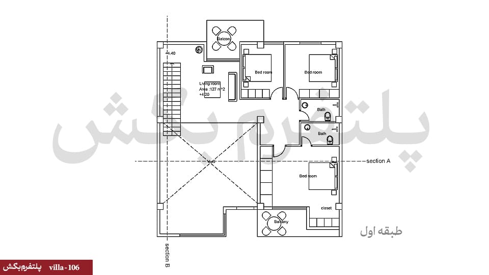 نقشه خانه دوبلکس مدرن【سه خوابه】villa-106 — تصویر ۵