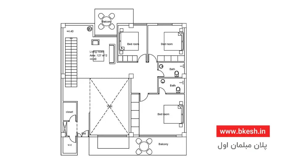 نقشه ویلا دوبلکس【سه خوابه】villa-103 — تصویر ۴