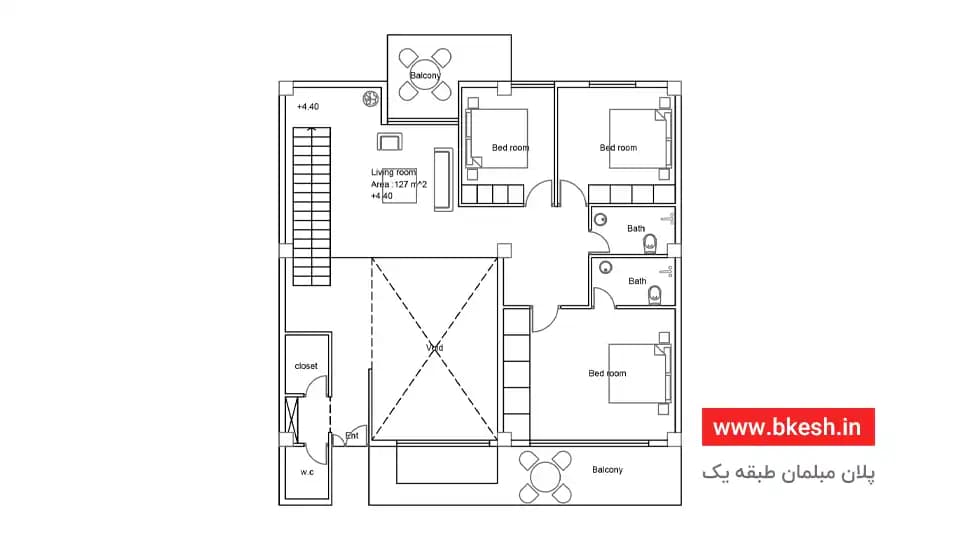 نقشه ویلا دوبلکس【سه خوابه】villa-104 — تصویر ۴