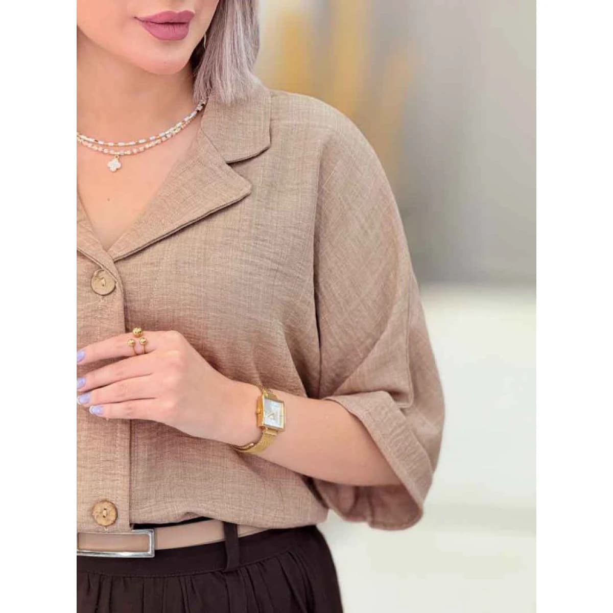 شومیز پانچ شاین آستین پاکتی — تصویر ۶