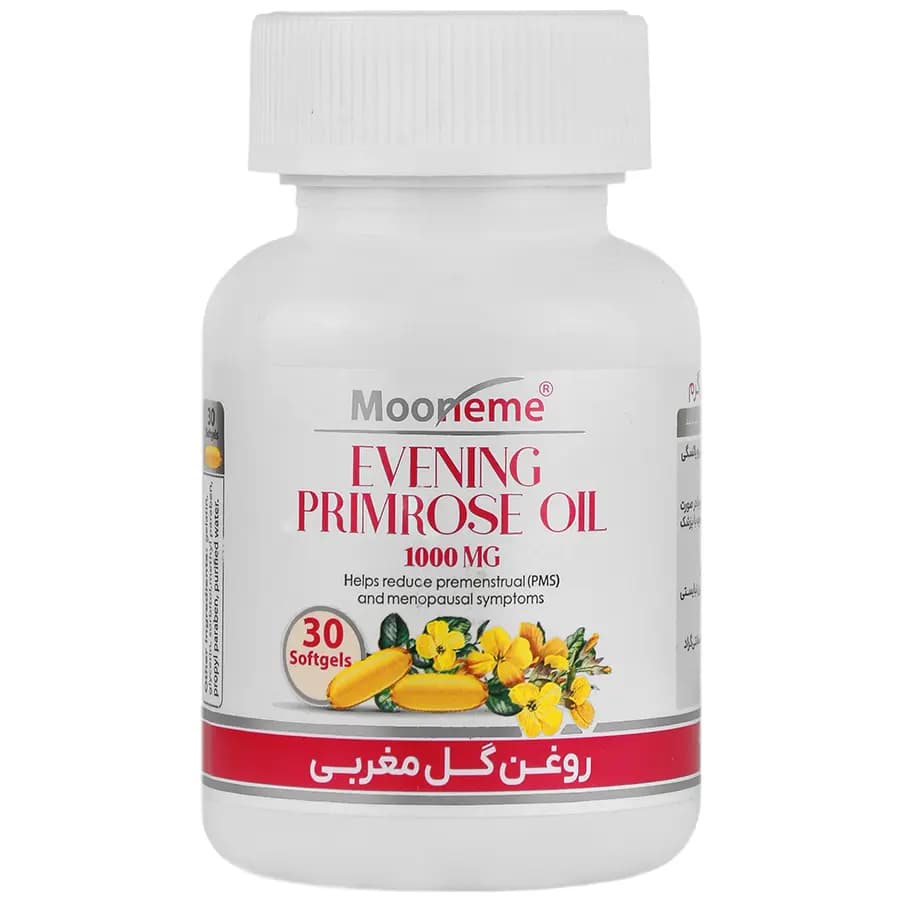 سافت ژل روغن گل مغربی 1000 میلی گرم مونم 30 عددی/ Mooneme Evening Primrose Oil 1000 mg 30 Softgel